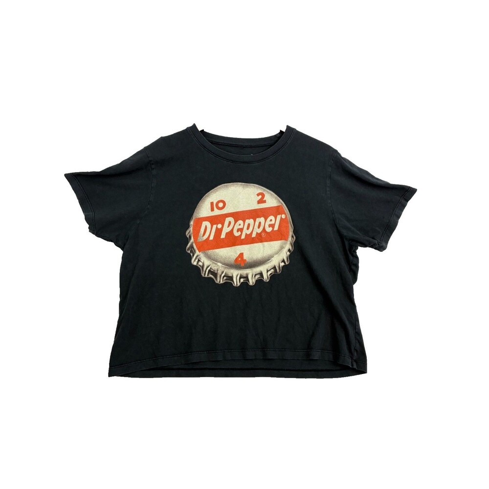 Dr Pepper Women's XL Black Crop T-Shirt Bottle Cap Logo Graphic Tee 2023